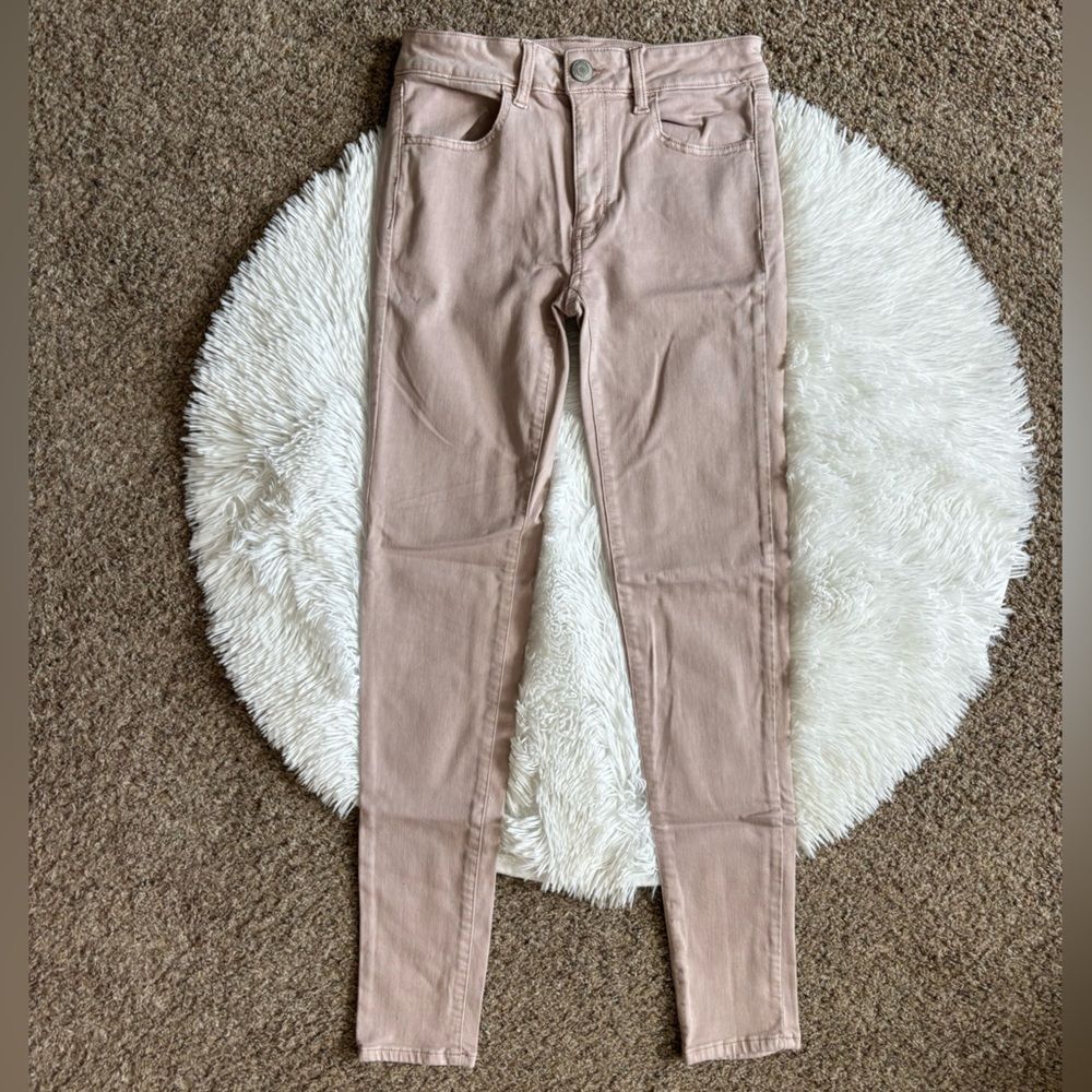 American Eagle Jeans Hi Rise Jegging Light Pink Super Stretch Womens Size 4 Long